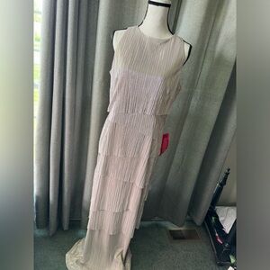 Alex Marie rose gold ruffle layered long dress rose gold color with shimmer